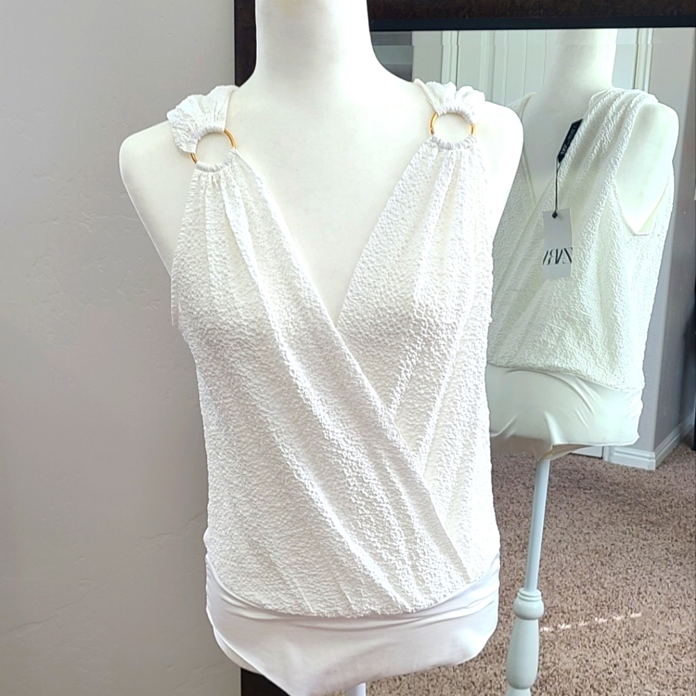 ZARA White Bodysuit with Gold Rings